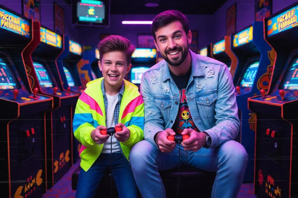 80s Arcade Father-Son Portrait AI Prompt