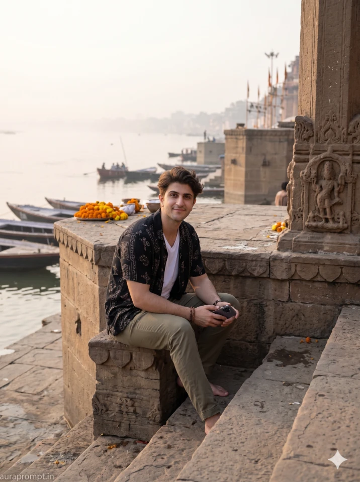 AI Banaras Photo Prompt for Men in Editorial Style
