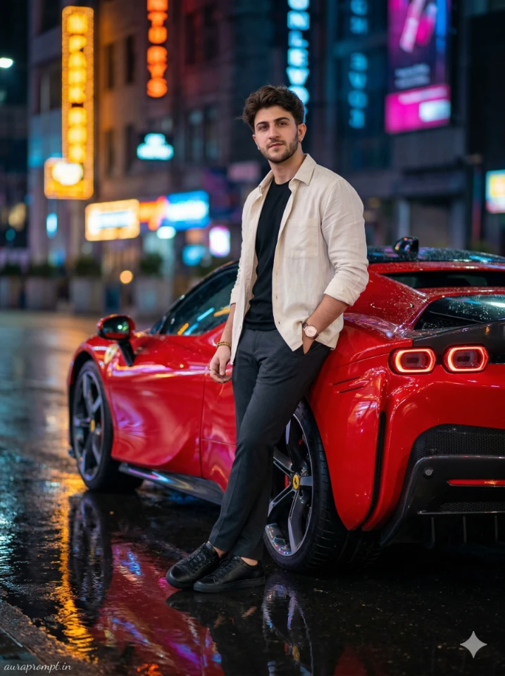 AI Portrayal of Young Indian Man in Ferrari SF90