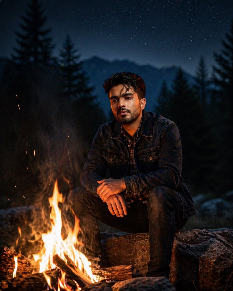 AI Prompt for Cinematic Young Man Portrait by Campfire