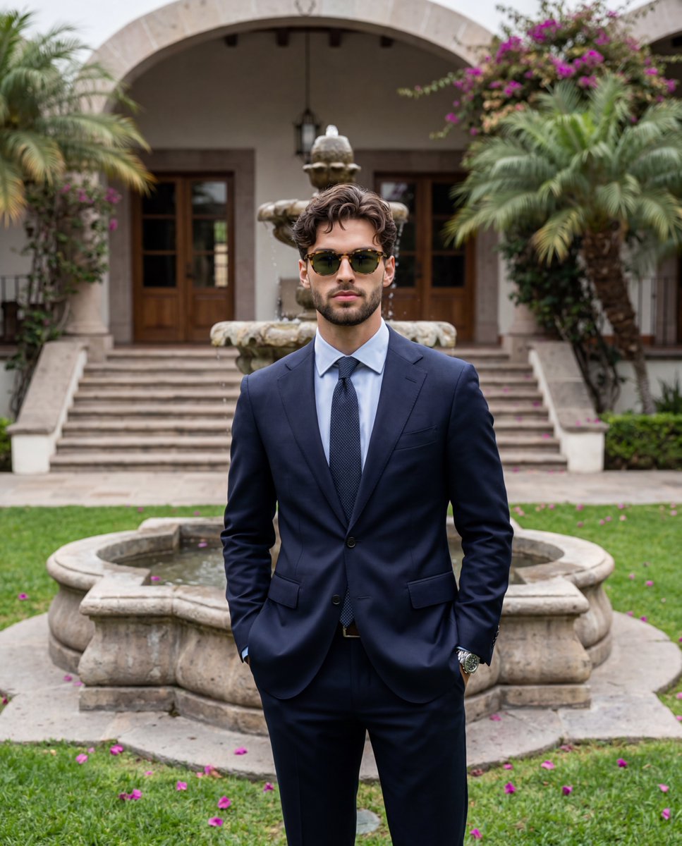 AI Prompt for Formal Navy Suit Outdoor Portrait