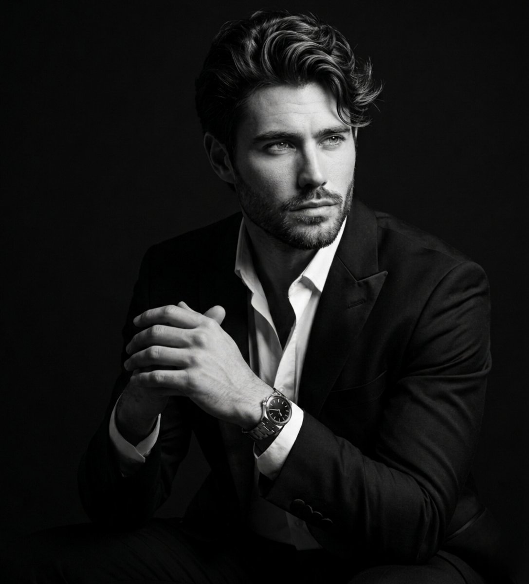 AI Prompt for High-End Fine Art Black and White Studio Portraits in Tuxedo