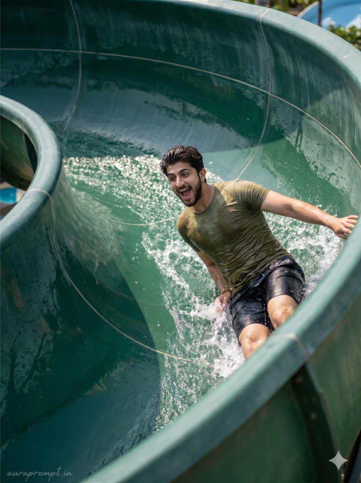 AI Waterpark Funnel Ride Cinematic Photo Edit Prompt