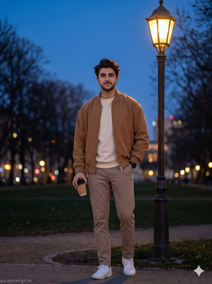 Cinematic Blue Hour Urban Portrait of Indian Man