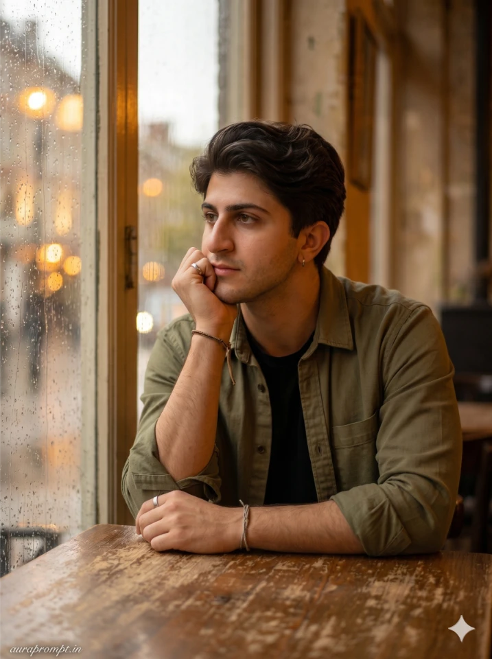 Cinematic Cafe Portrait AI Prompt - Gemini Editorial Style