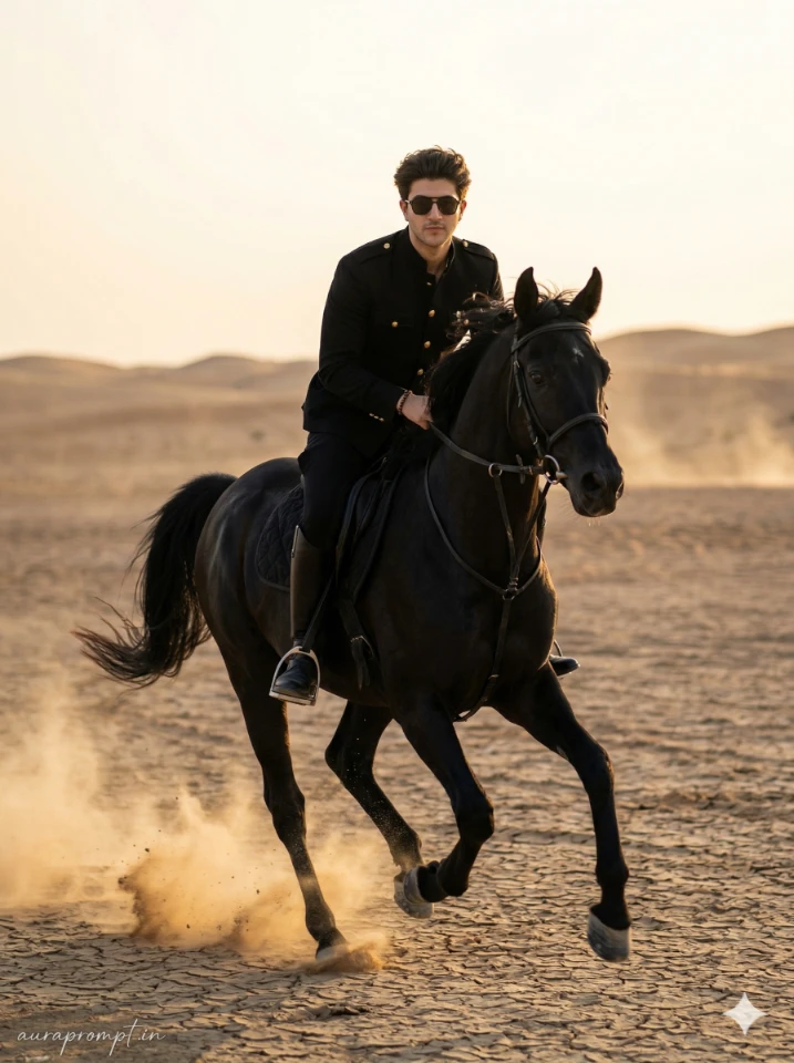 Cinematic Golden Hour Horse Rider Portrait Prompt