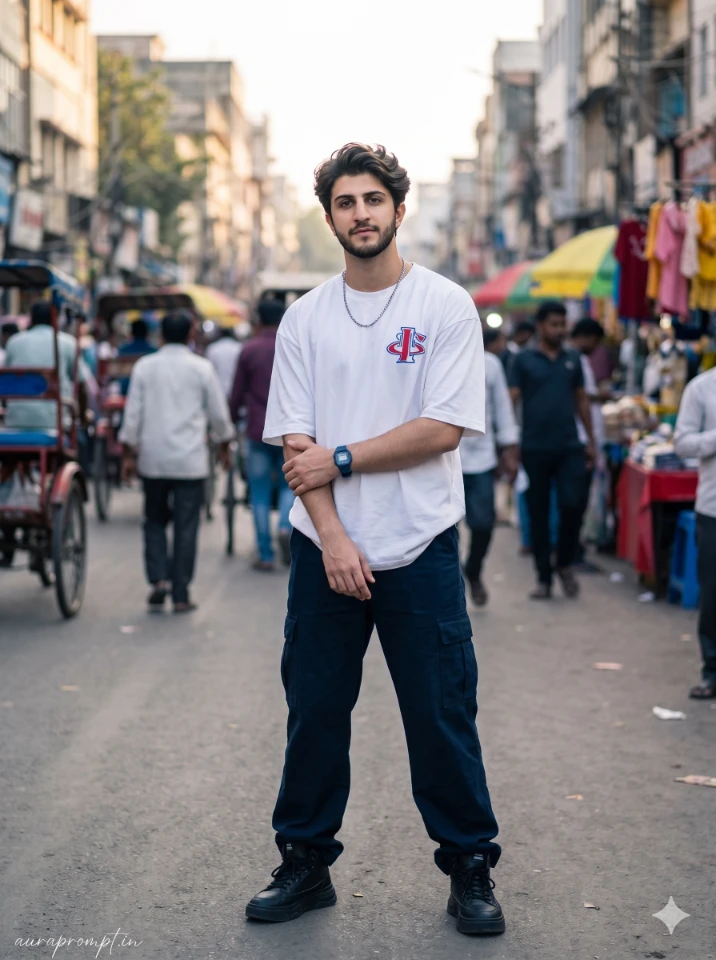 Cinematic Indian Boy Street Portrait Prompt