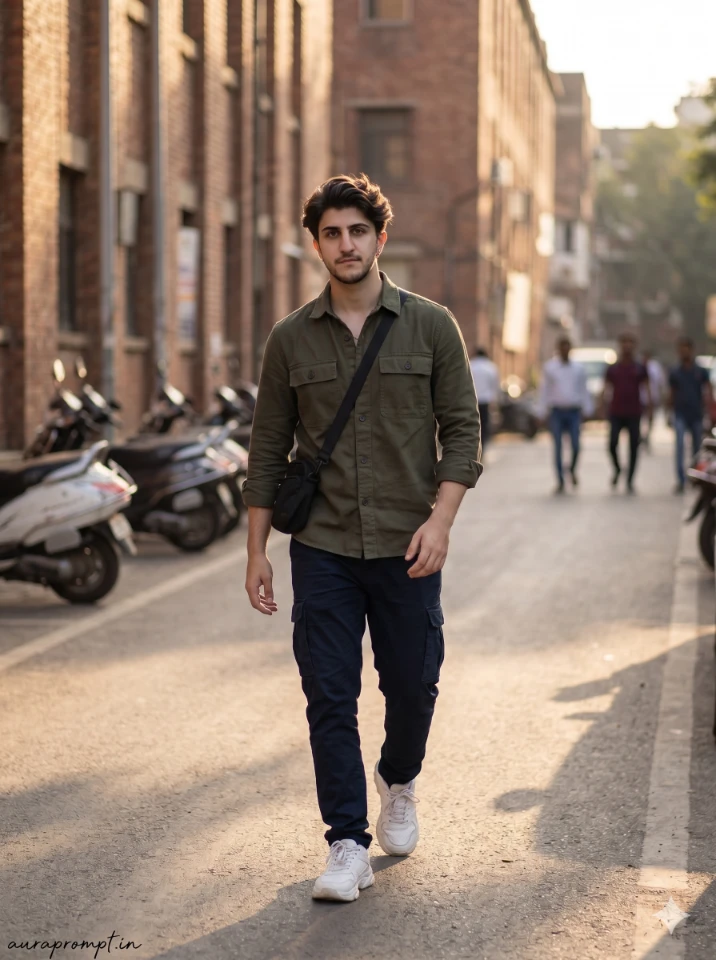 Cinematic Male Street Editorial Photoshoot Prompt