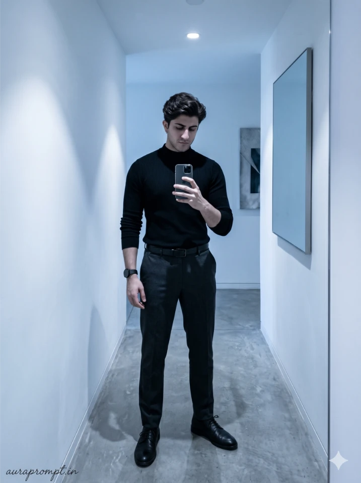 Cinematic Mirror Selfie AI Prompt for Men