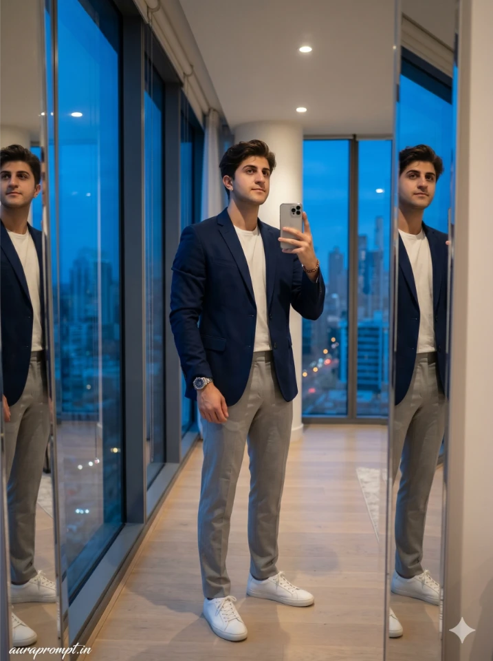 Cinematic Mirror Selfie Portrait – Gemini AI Prompt