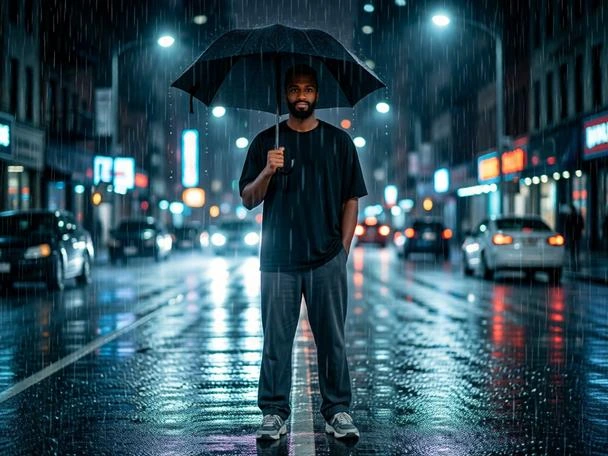 Cinematic Rainy Night Street Portrait AI Photo Edit