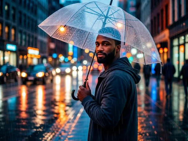 Cinematic Rainy Street Portrait AI Photo Editing Prompt