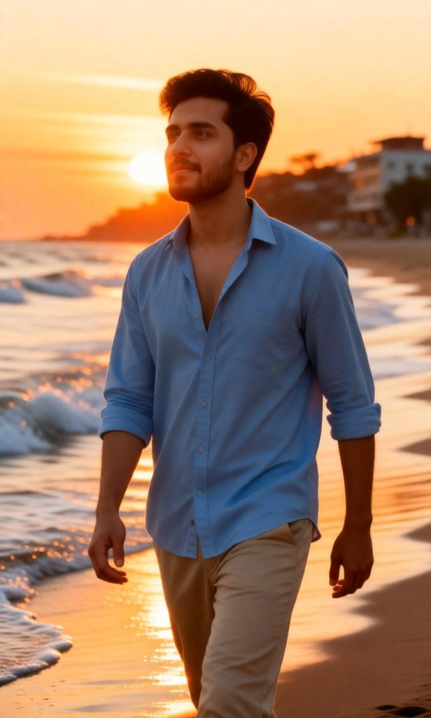 Cinematic Sunset Beach Portrait of a Young Man