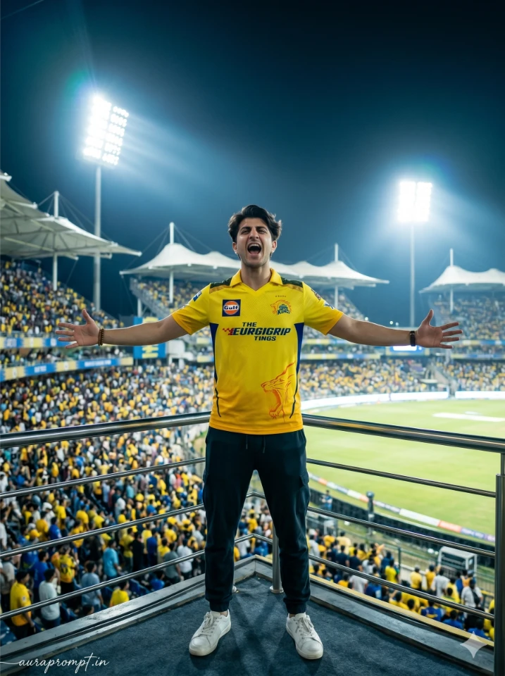CSK Fan Celebration Cinematic AI Photo Prompt