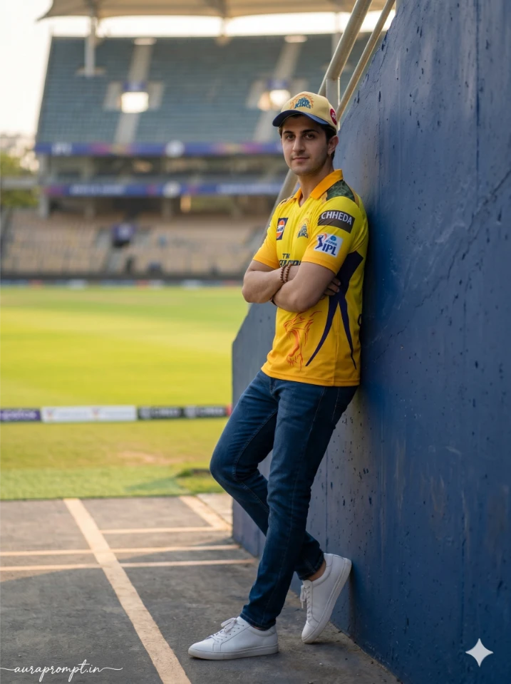 CSK Jersey Male Portrait AI Photo Prompt Style