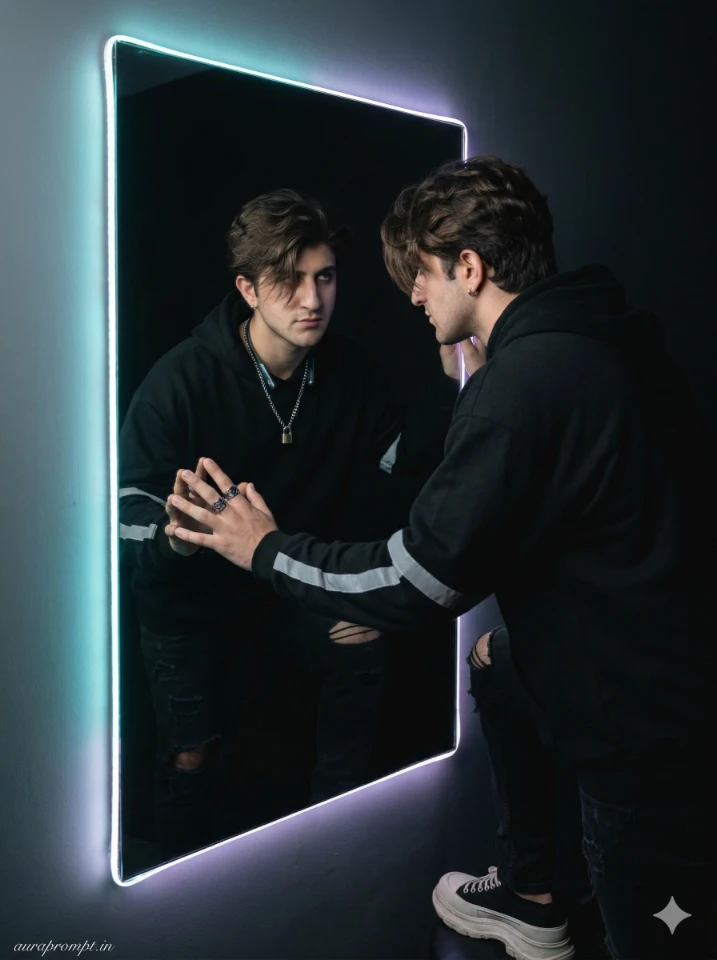 Cyberpunk Mirror Selfie Portrait AI Prompt