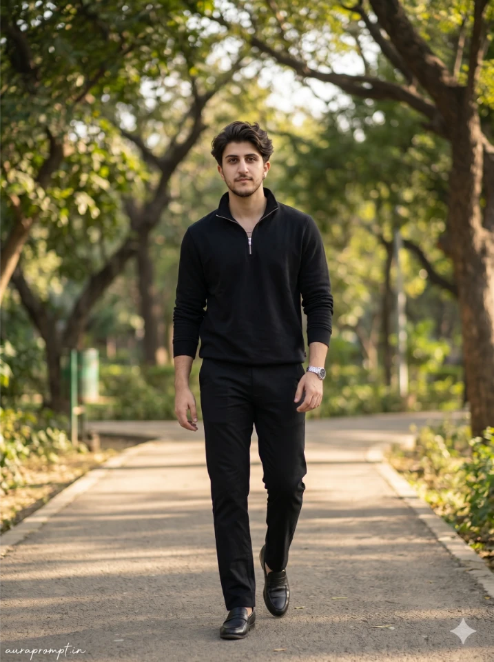 Dark Editorial Male Portrait in Park | Trending AI Prompt