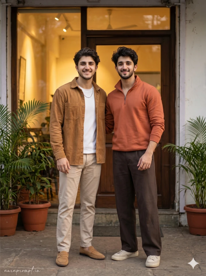Desi Friends Minimal Café Aesthetic Portrait Prompt