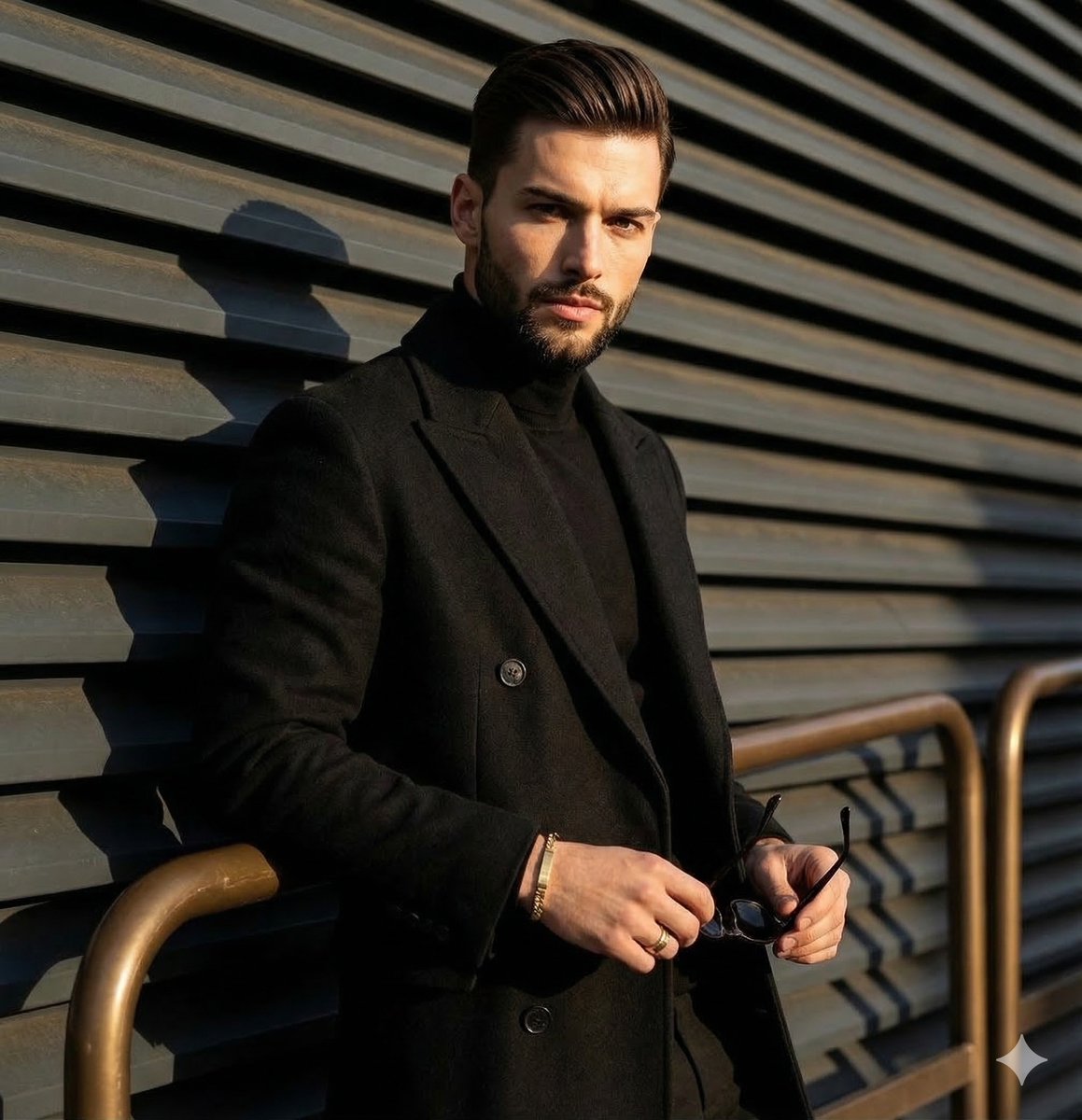 Dramatic High-Contrast Editorial Portrait of a Man on a Rail
