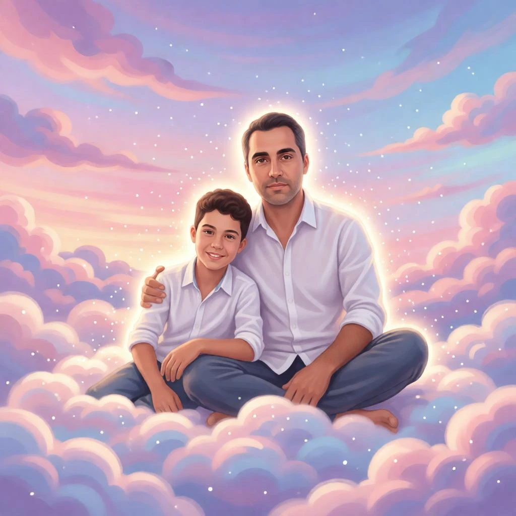 Dreamy Father & Son Fantasy Cloud Art Prompt