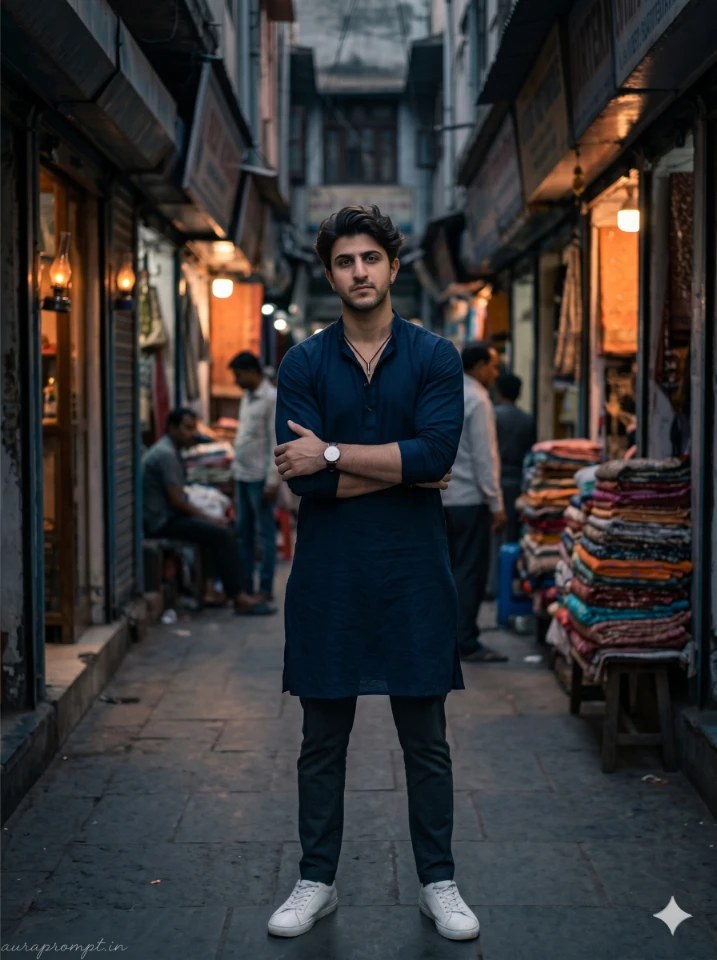 Editorial Kurta Boy Prompt | Dark Indian Bazaar Fashion