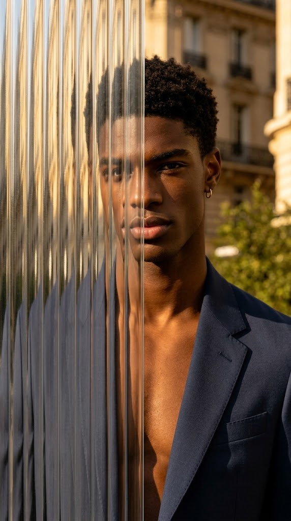 Editorial Portrait with Frosted Glass Distortion Effect