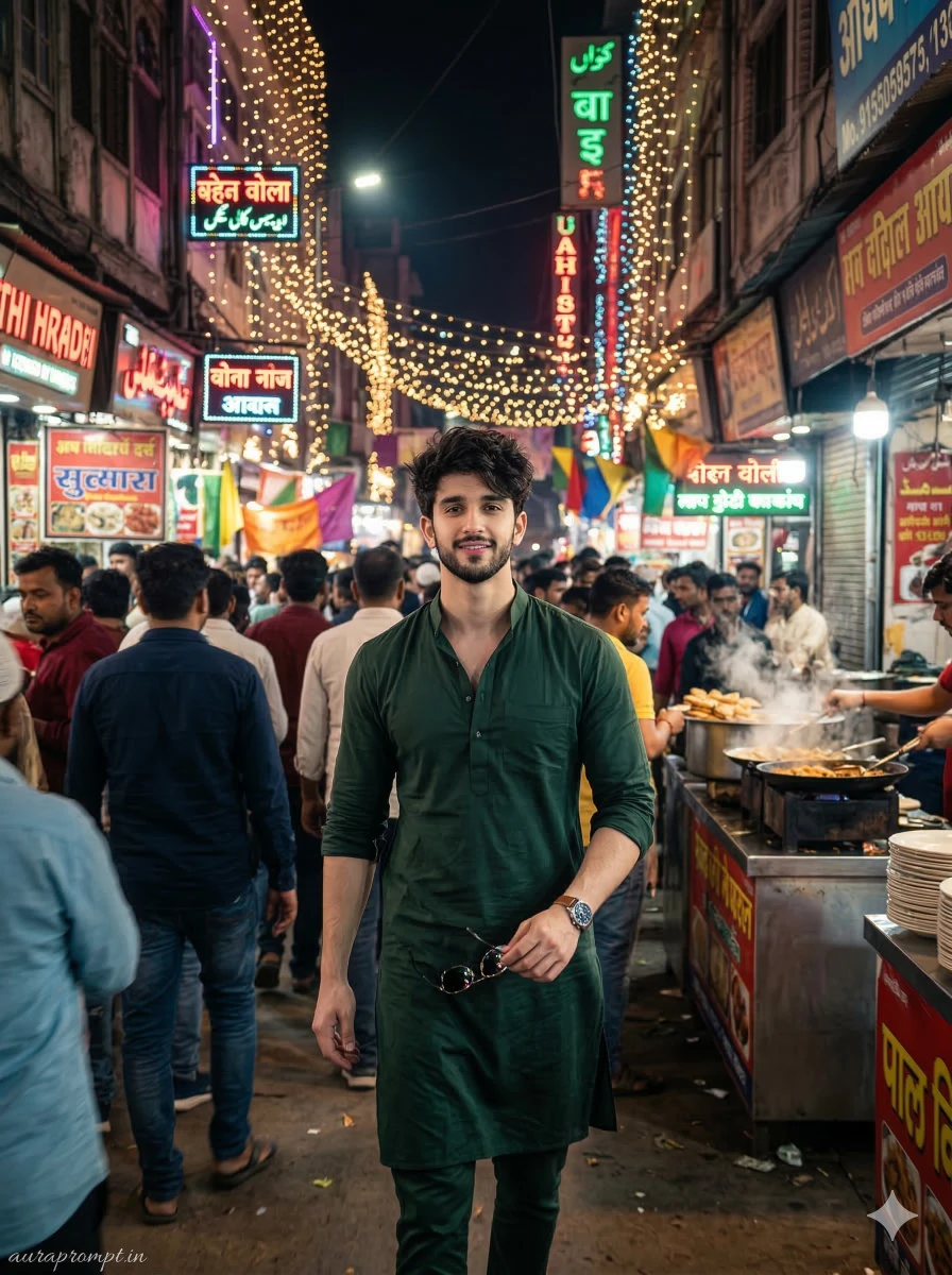 Eid Mubarak Night Street Portrait - Old Delhi Market