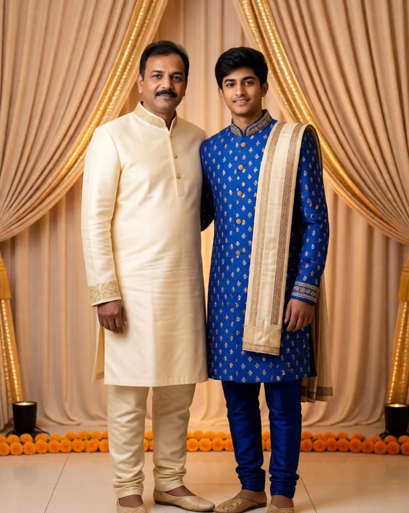 Elegant Traditional Indian Father-Son Portrait Prompt