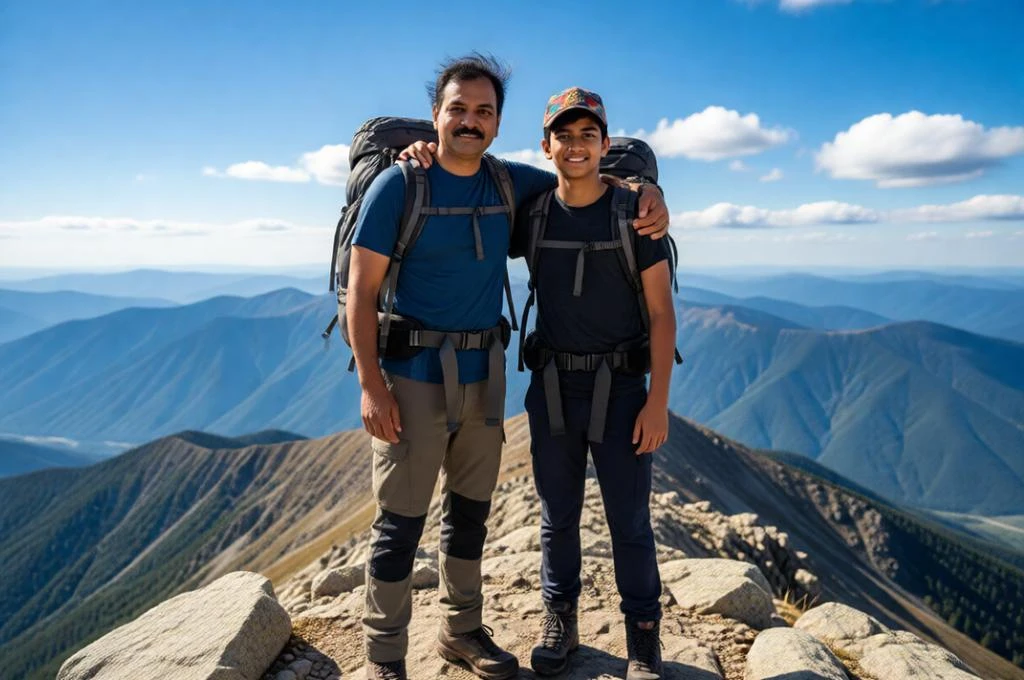 Epic Father Son Mountain Hiking Adventure AI Portrait