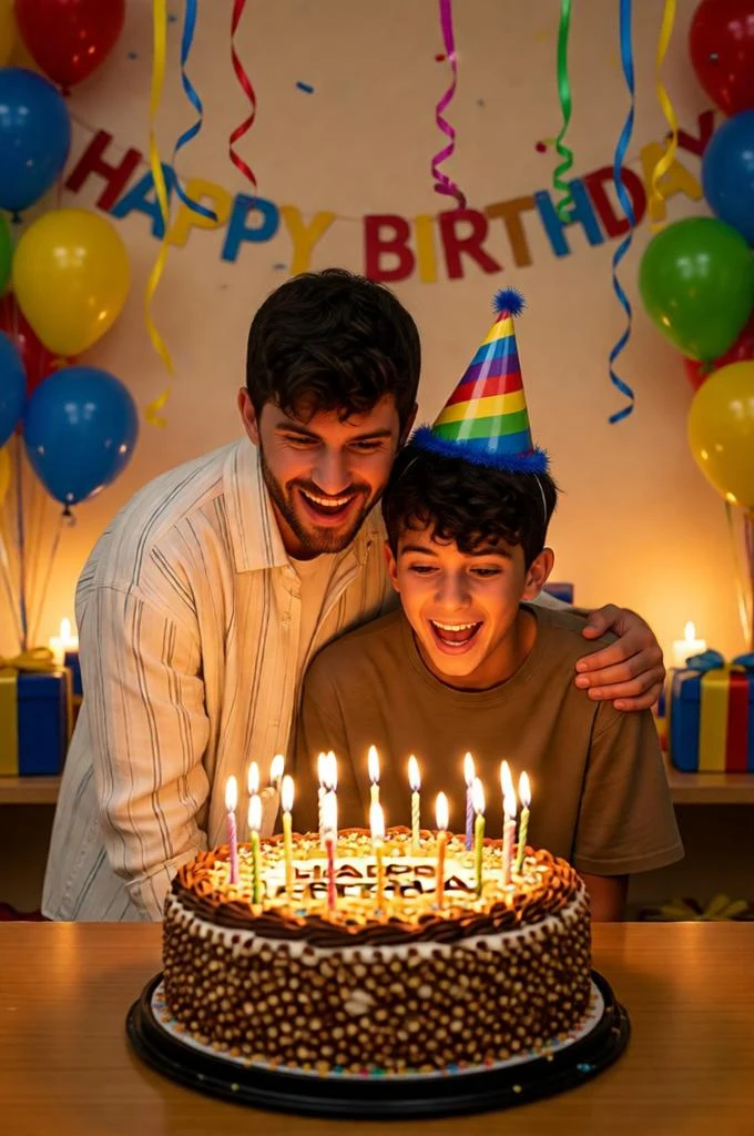 Father & Son Birthday Celebration AI Photo Prompt