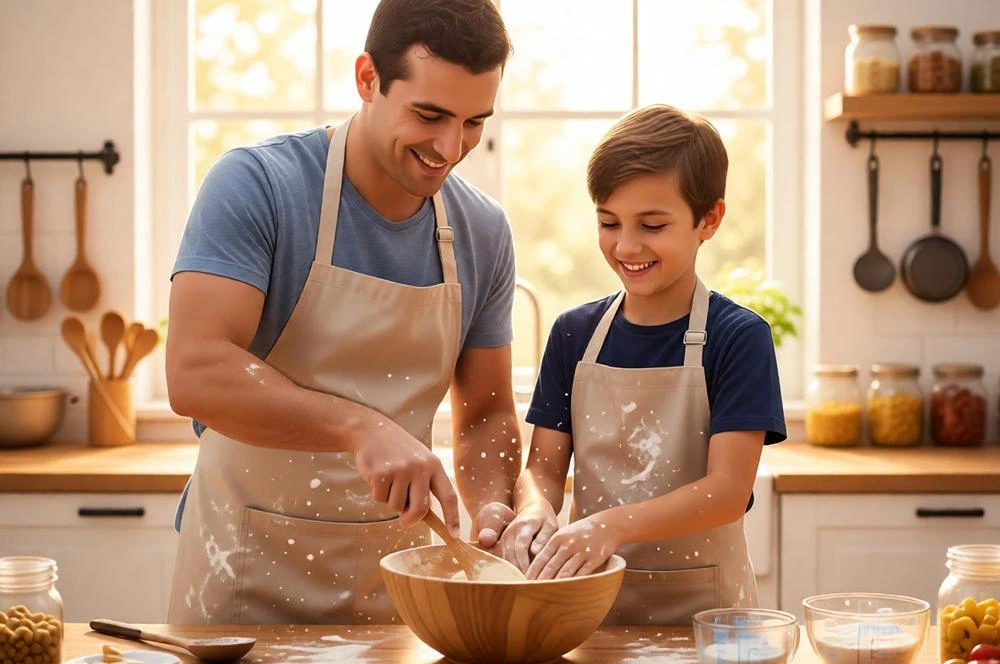Father & Son Cooking Together AI Image Prompt