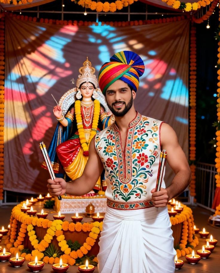 Festive Navratri Garba Portrait of Indian Man