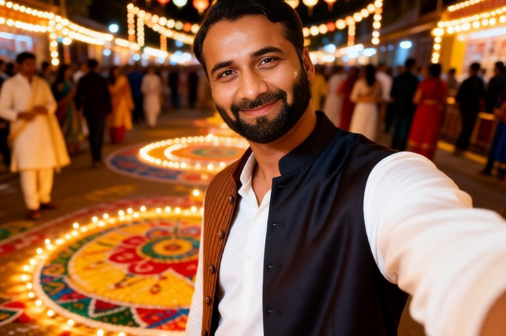 Festive Navratri Selfie: Indian Man in Traditional Wear