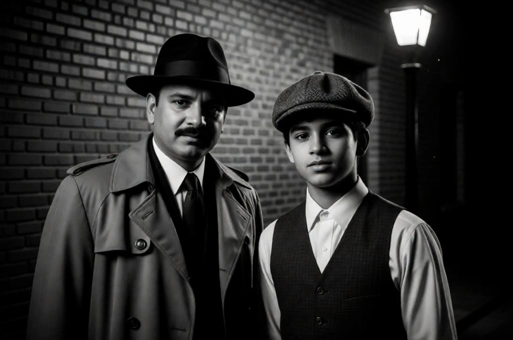 Film Noir Father & Son Portrait Prompt