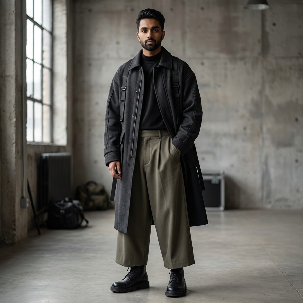 Heroic Young Man in Streetwear Fashion Portrait