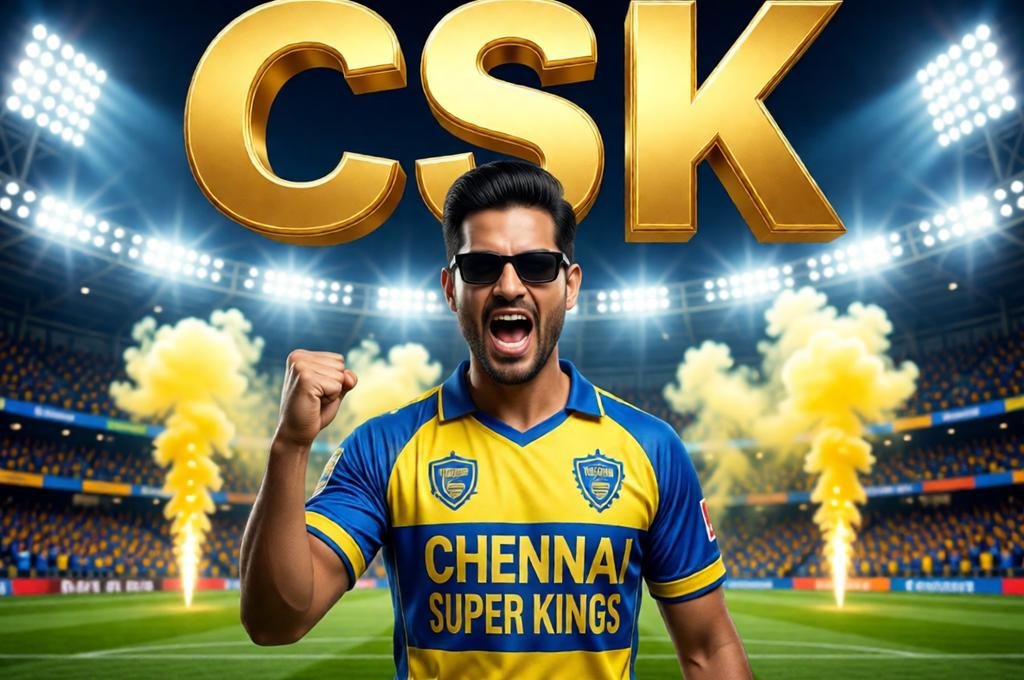 Hyper-Realistic CSK Sports Poster – Indian Fan in 8K