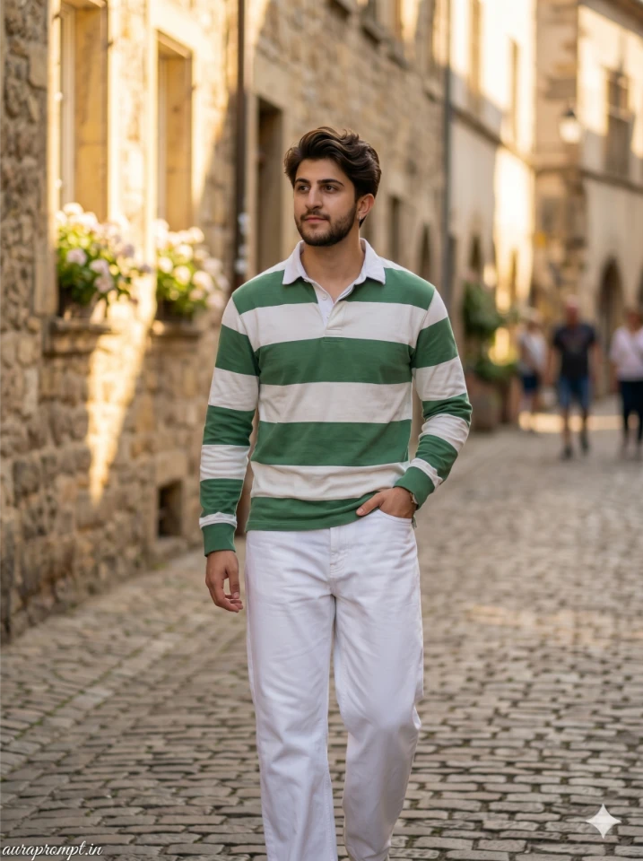 Indian Editorial Portrait in Rugby Stripe Shirt