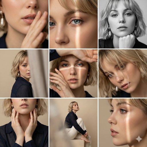 Intimate Editorial 3x3 Portrait Photo Grid Prompt