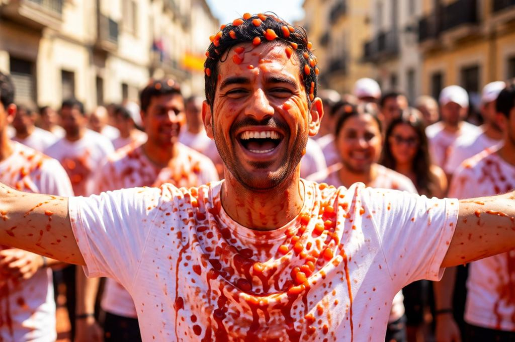 Laughing Man at La Tomatina – Photoreal 8K Portrait