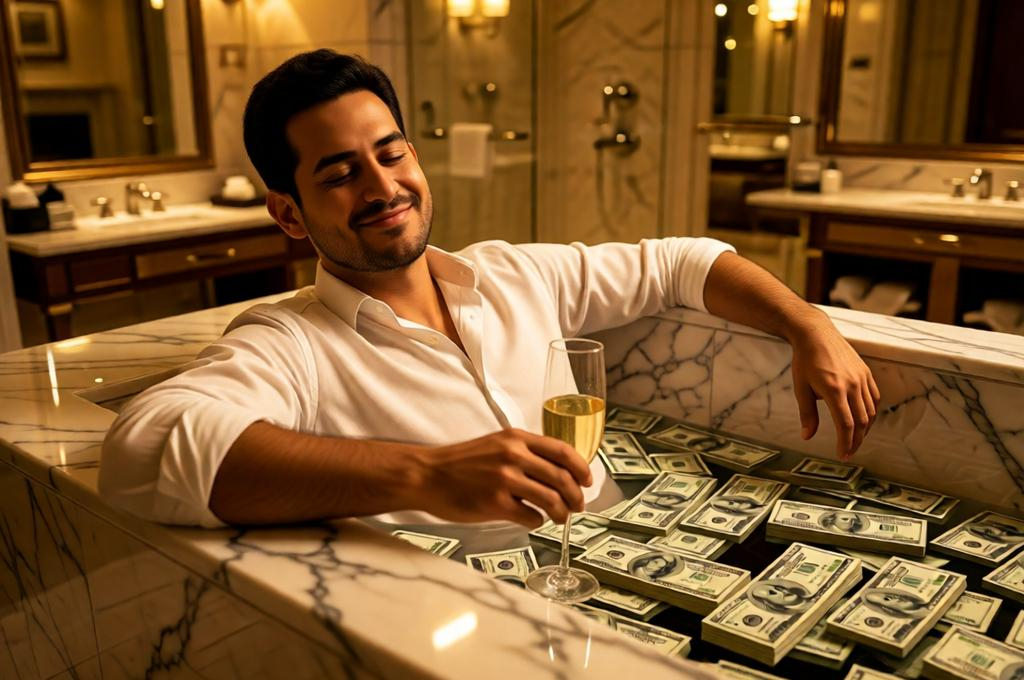 Luxury Bath with Cash – Photorealistic Male Portrait