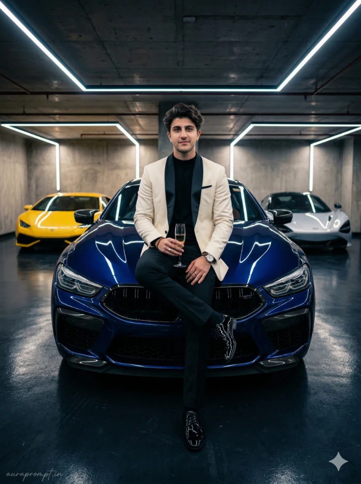 Luxury Car AI Portrait in BMW M8 at Night
