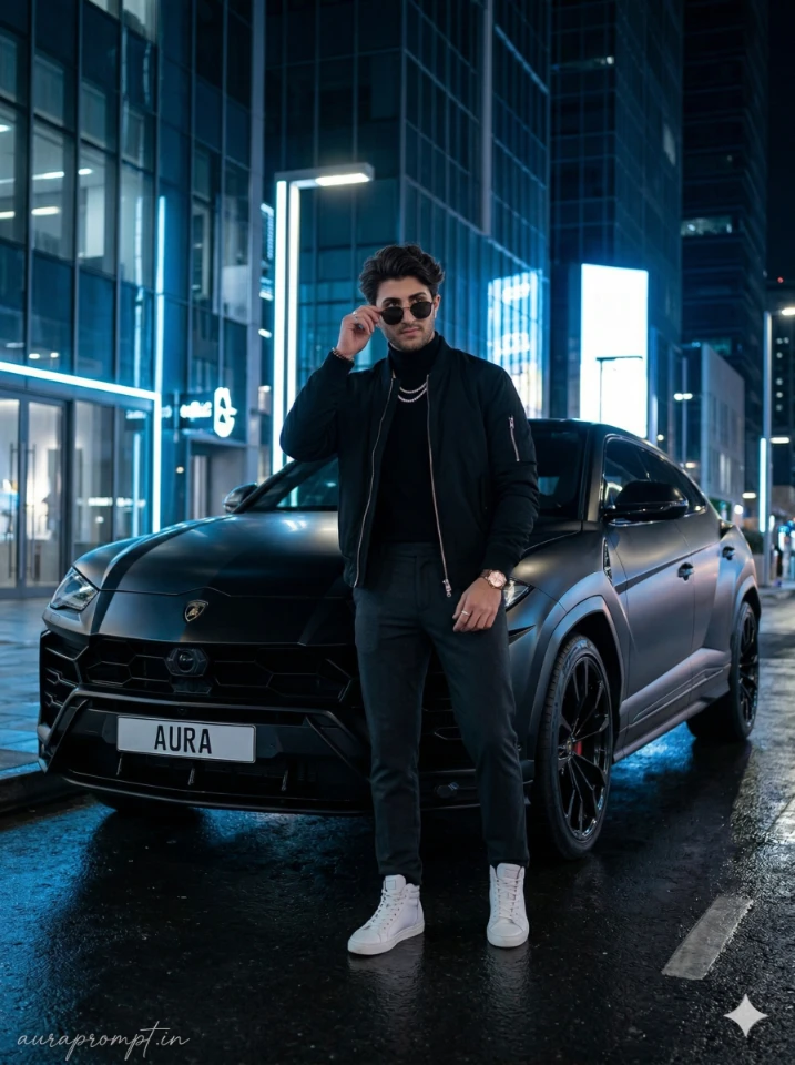 Luxury Car AI Portrait: Midnight City Editorial