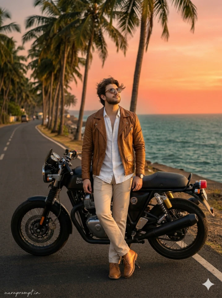 Luxury Coastal Sunset Bike Portrait AI Prompt 2026