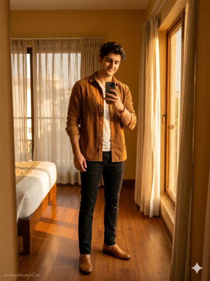 Luxury Golden Hour Mirror Selfie Portrait Prompt
