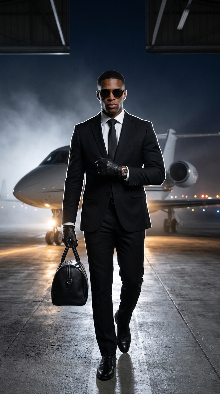 Luxury Man Exiting Private Jet Cinematic Portrait