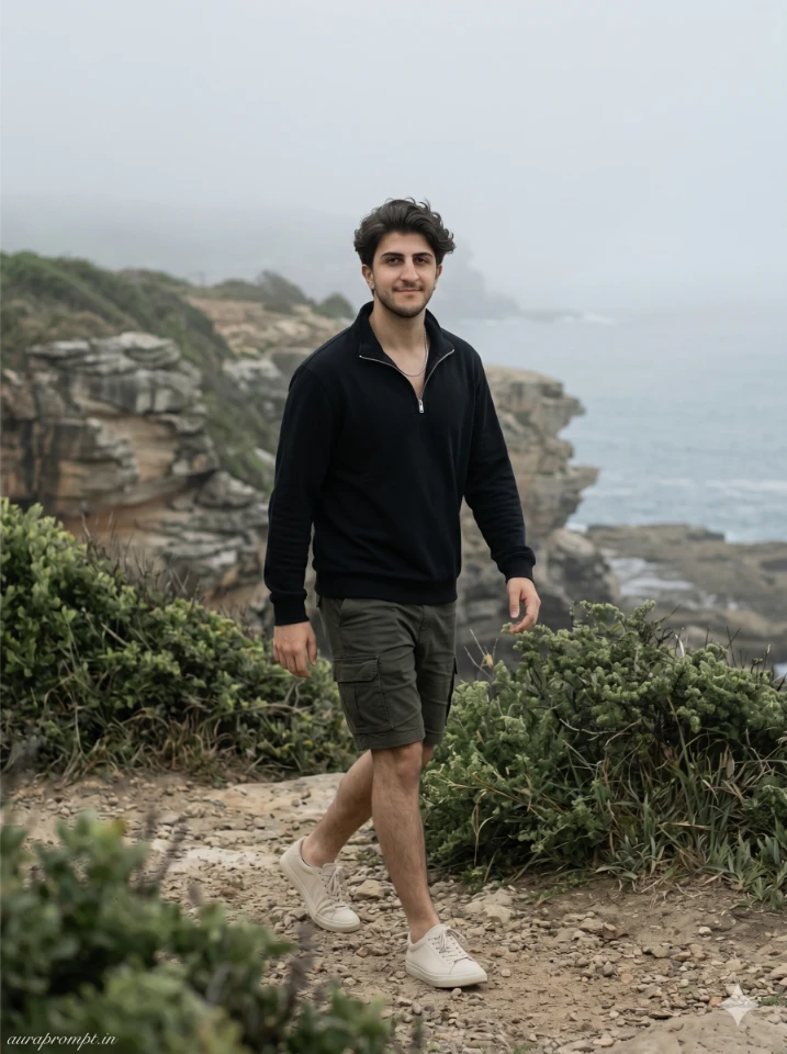 Misty Coastal Cliff Portrait with Green Cargo Set