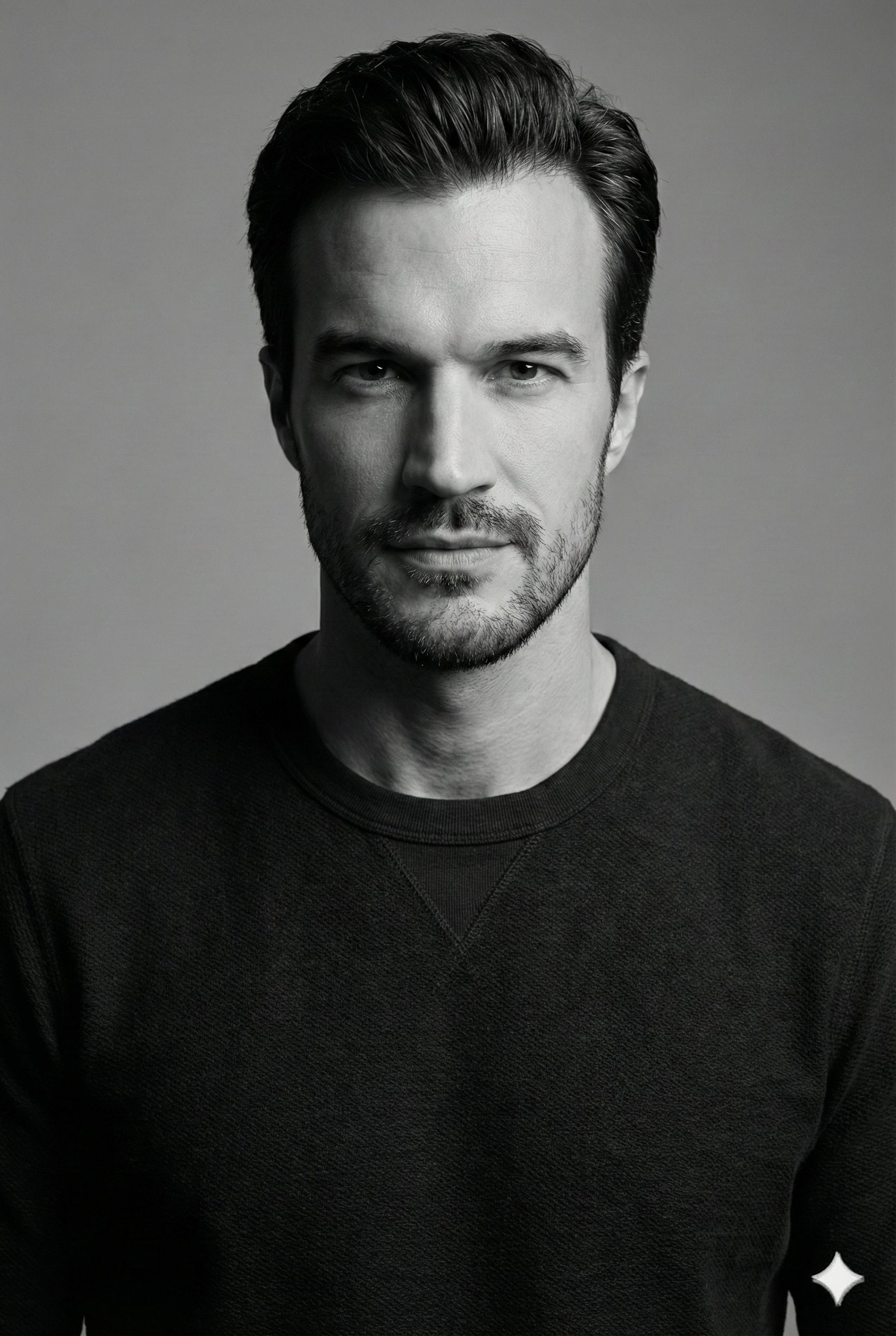 Monochrome Studio Portrait of a Confident Man