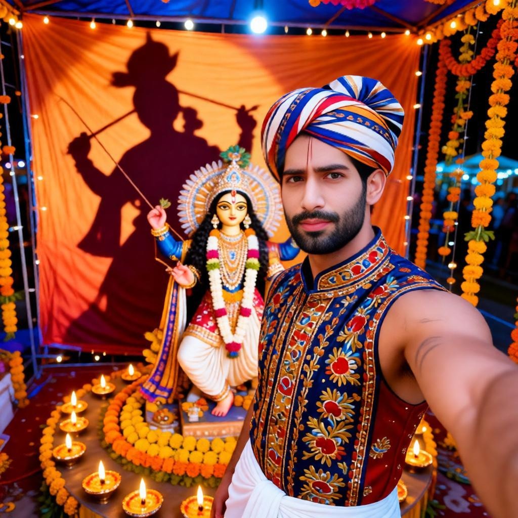 Navratri Festival Selfie: Indian Man in Gujarati Kediyu