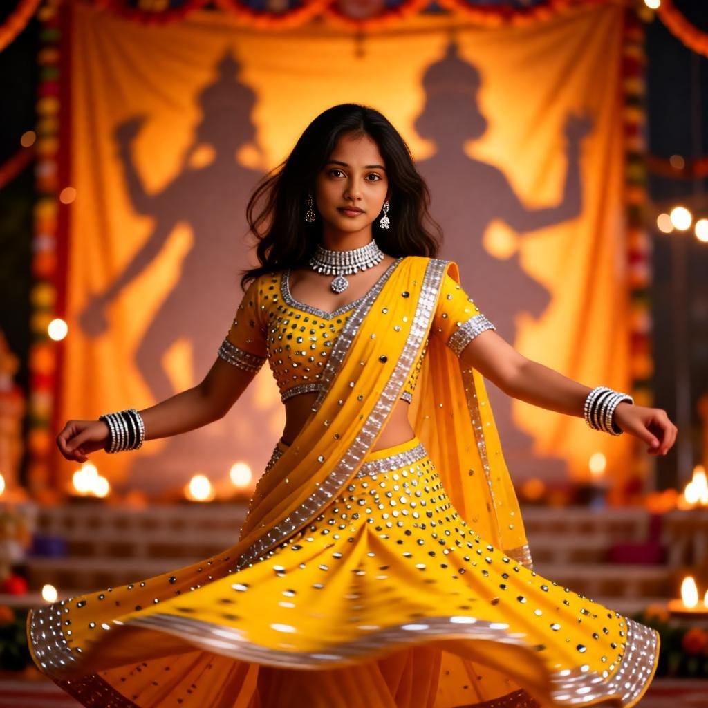 Navratri Garba Portrait: Indian Man in Kediyu with Dandiya