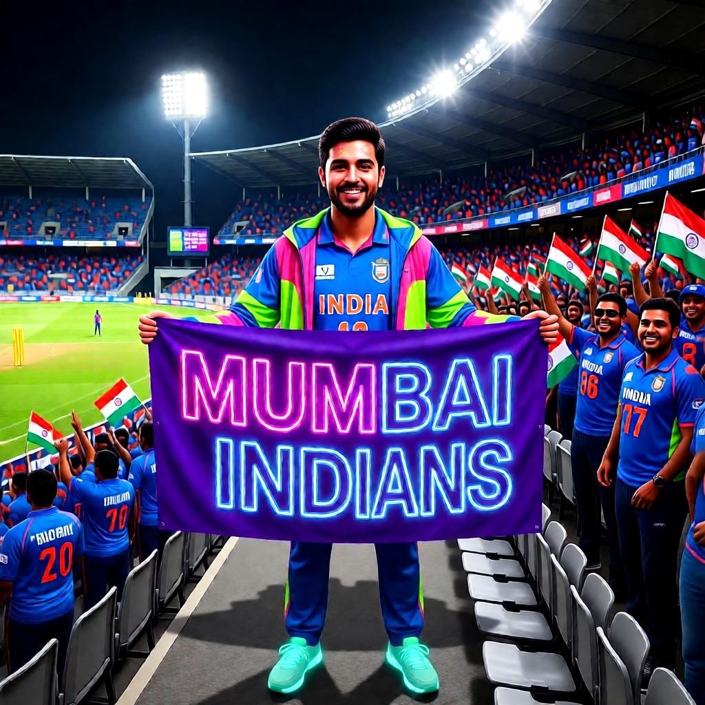 Neon Mumbai Indians Fan Portrait